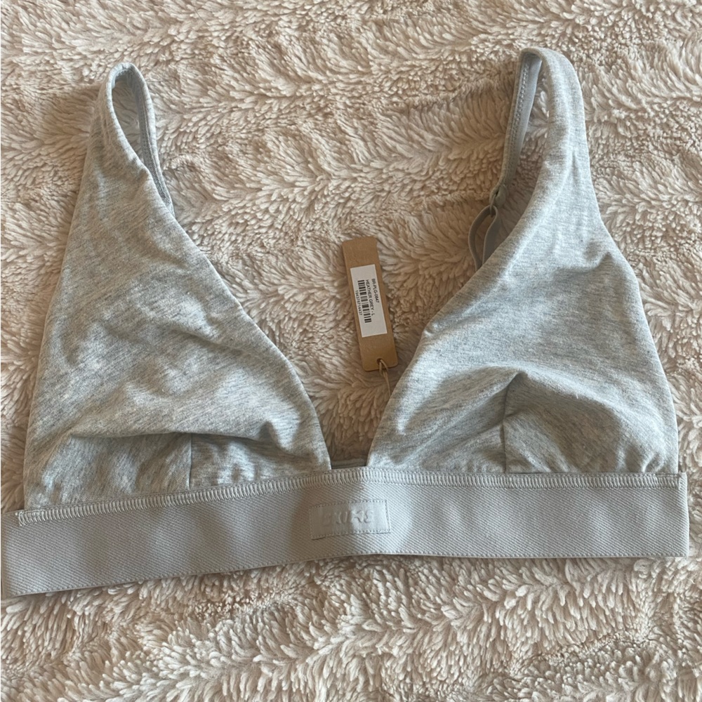 Cotton Jersey Plunge Bralette - light Heather Grey, size L - NWT